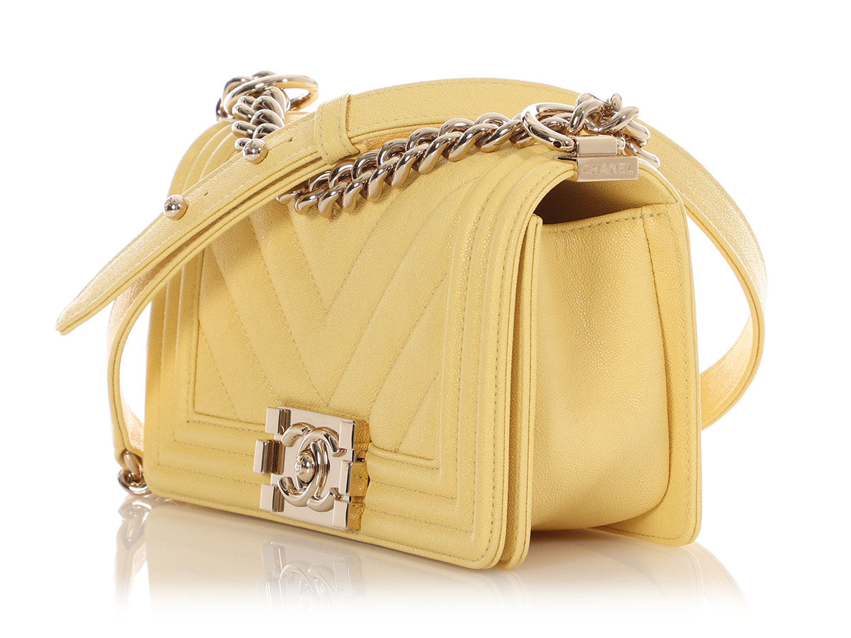 Chanel Small Yellow Chevron-Quilted Caviar Boy Bag - Image 5