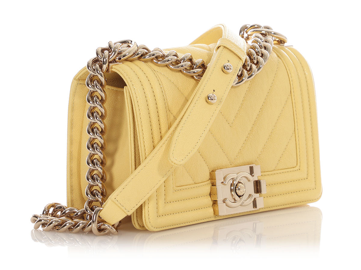 Chanel Small Yellow Chevron-Quilted Caviar Boy Bag - Image 7