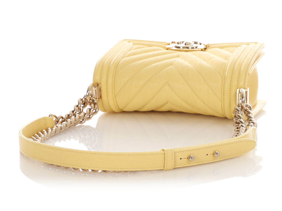 Chanel Small Yellow Chevron-Quilted Caviar Boy Bag - Image 9