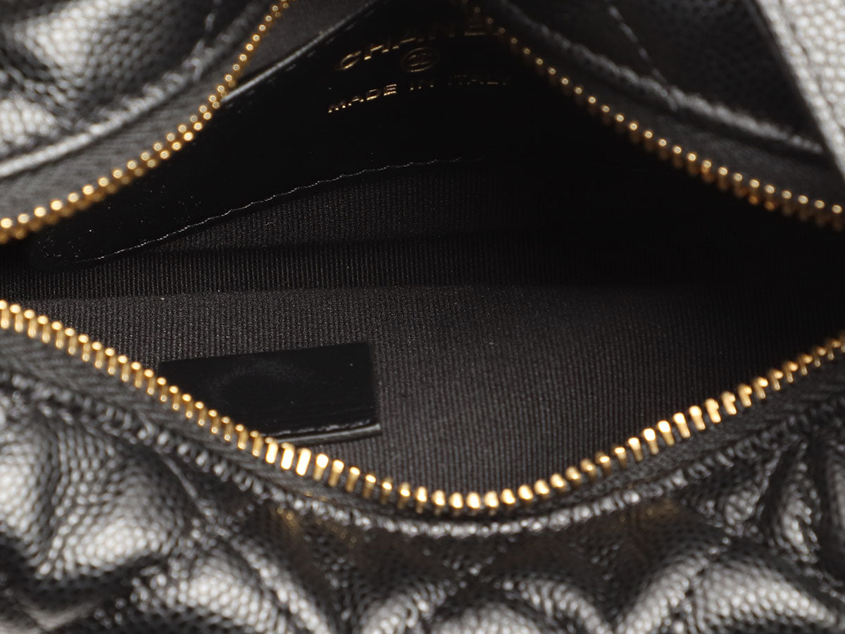 Chanel Black Quilted Caviar Mini Round Polly Pocket Pouch Hobo - Image 9