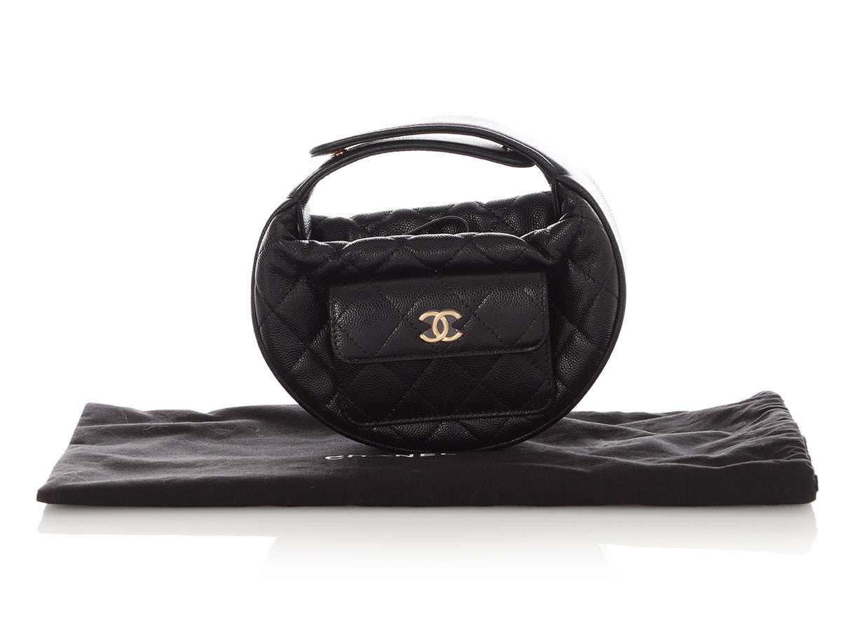 Chanel Black Quilted Caviar Mini Round Polly Pocket Pouch Hobo - Image 2