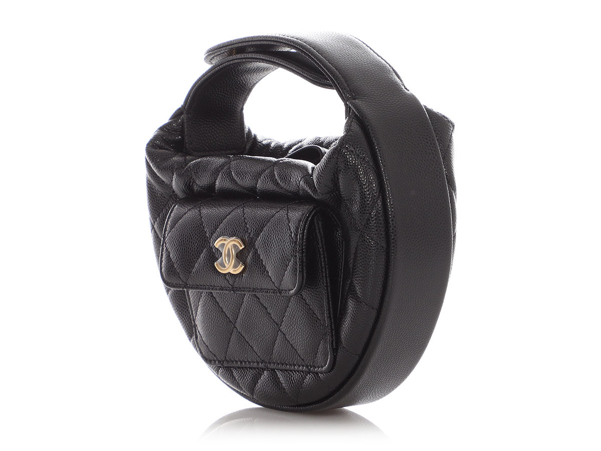 Chanel Black Quilted Caviar Mini Round Polly Pocket Pouch Hobo - Image 4