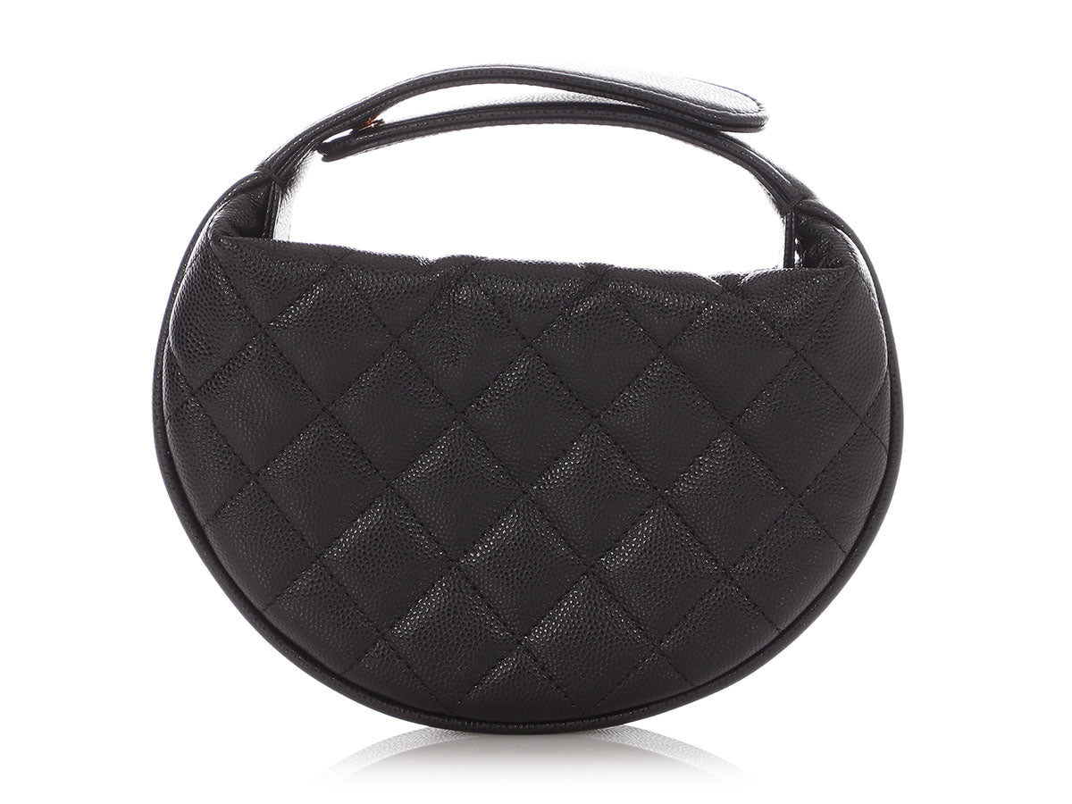 Chanel Black Quilted Caviar Mini Round Polly Pocket Pouch Hobo - Image 5