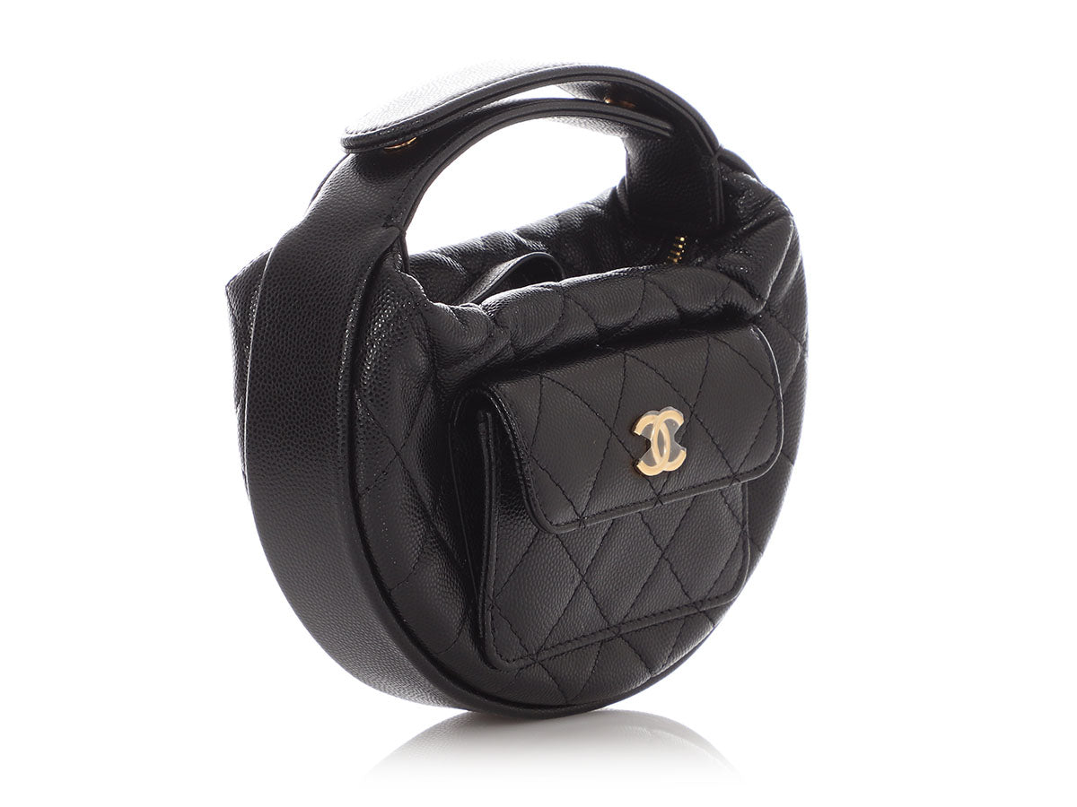 Chanel Black Quilted Caviar Mini Round Polly Pocket Pouch Hobo - Image 6