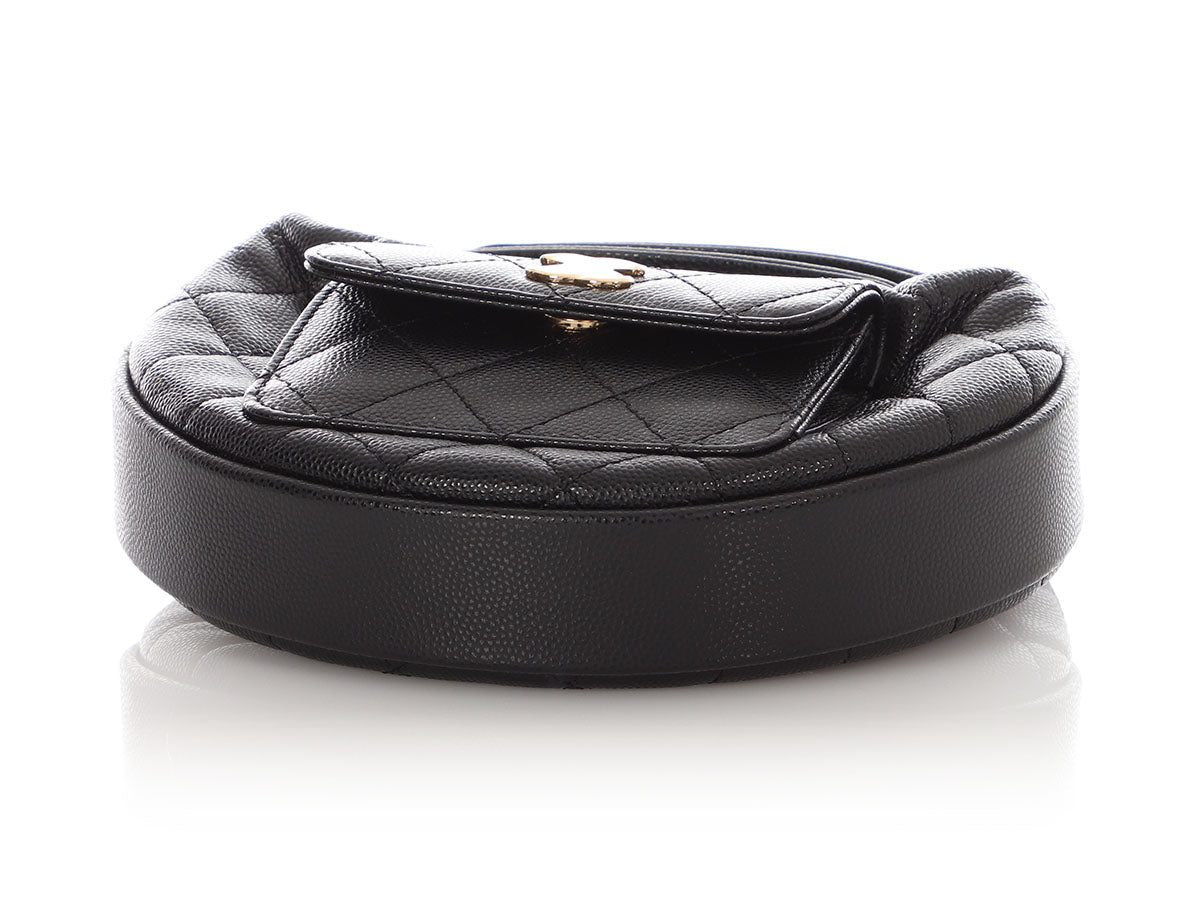 Chanel Black Quilted Caviar Mini Round Polly Pocket Pouch Hobo - Image 7