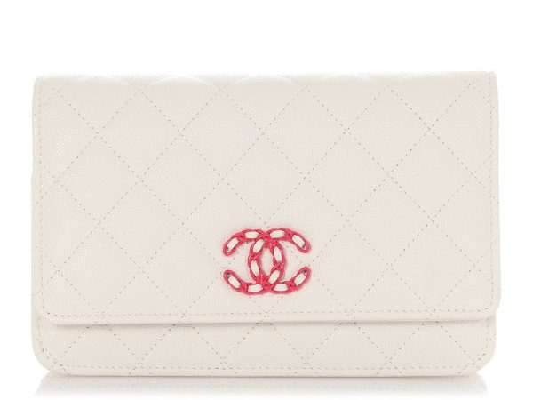 Chanel White Quilted Caviar Wallet on Chain WOC