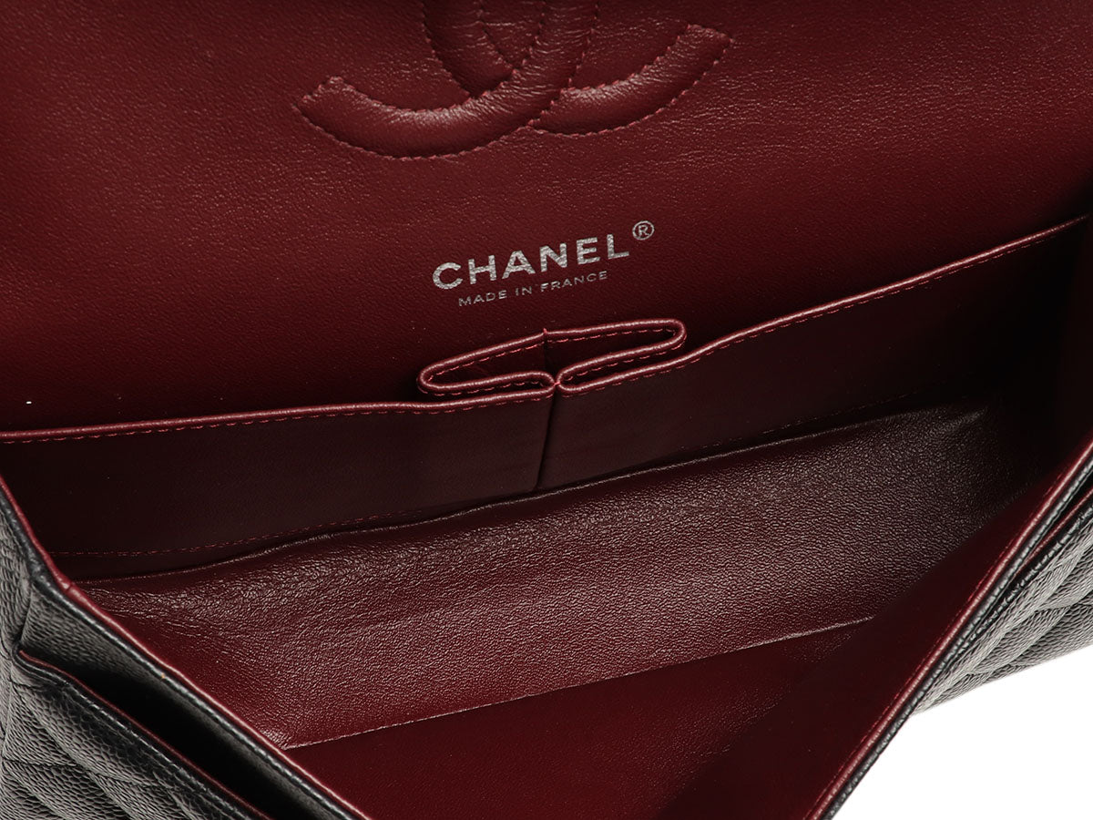 Chanel Medium/Large Black Quilted Caviar Classic Double Flap - Image 9