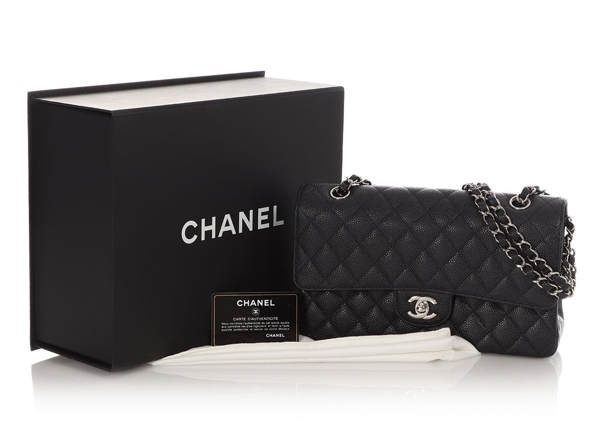 Chanel Medium/Large Black Quilted Caviar Classic Double Flap - Image 2