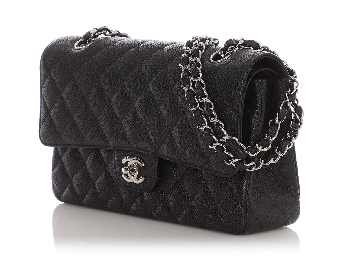 Chanel Medium/Large Black Quilted Caviar Classic Double Flap - Image 4