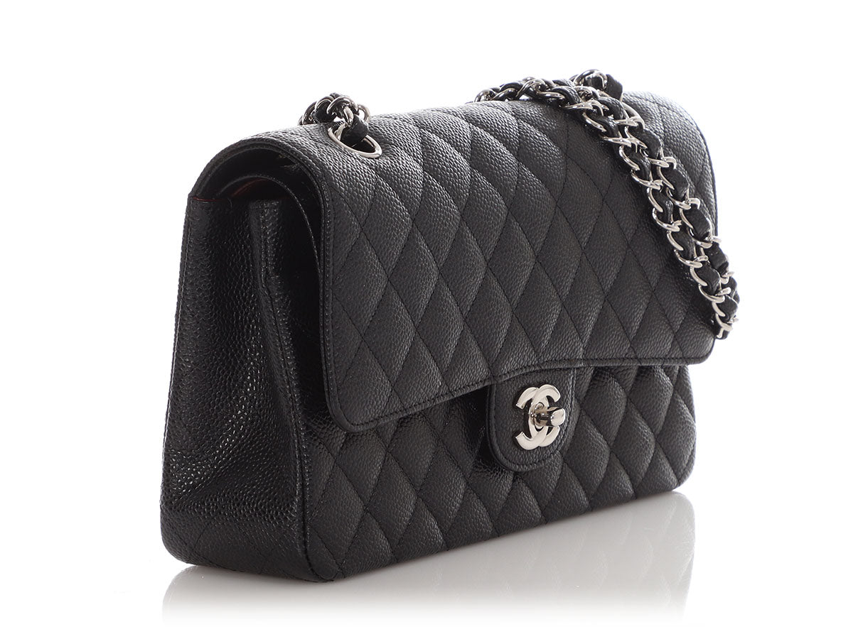 Chanel Medium/Large Black Quilted Caviar Classic Double Flap - Image 6