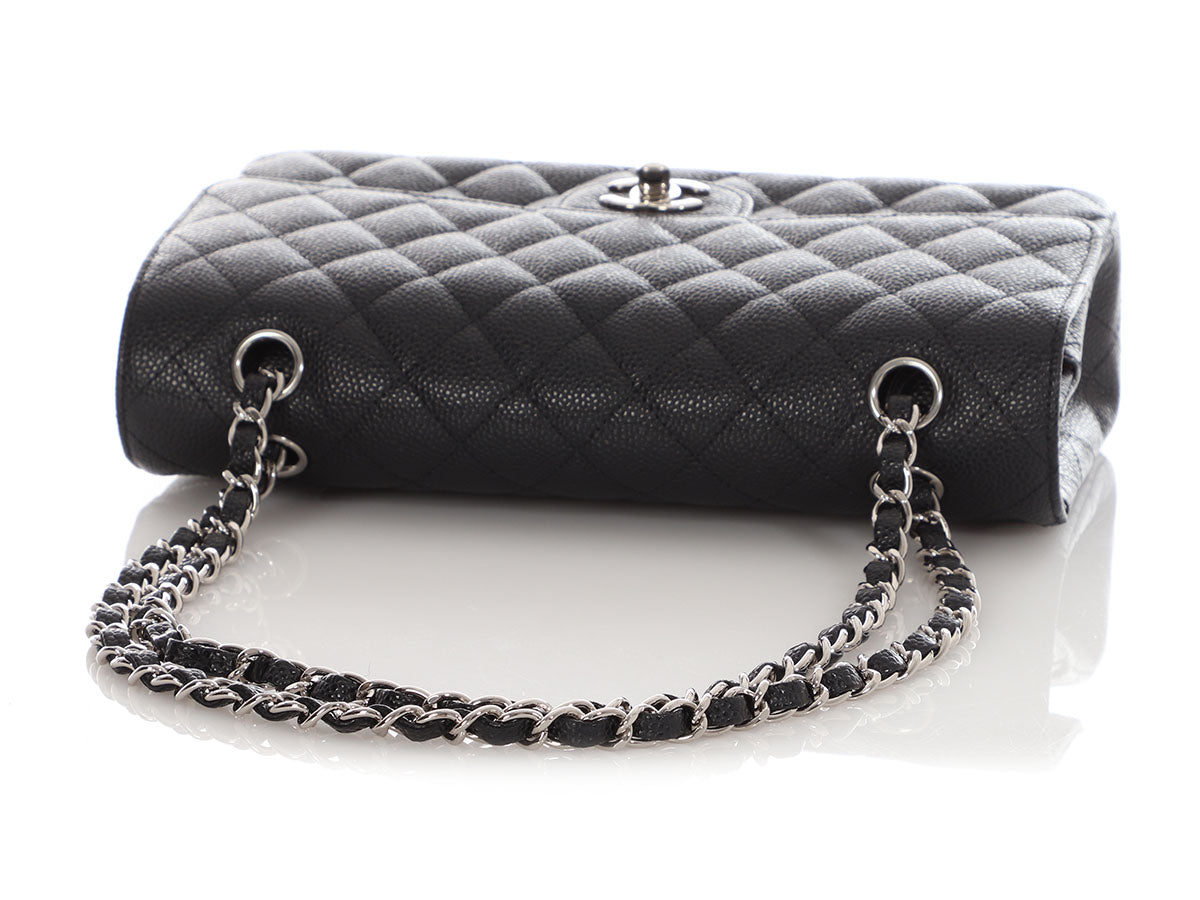 Chanel Medium/Large Black Quilted Caviar Classic Double Flap - Image 8