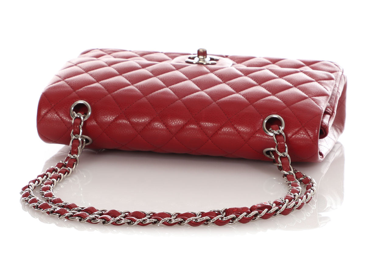 Chanel Medium/Large Red Quilted Caviar Classic Double Flap - Image 8