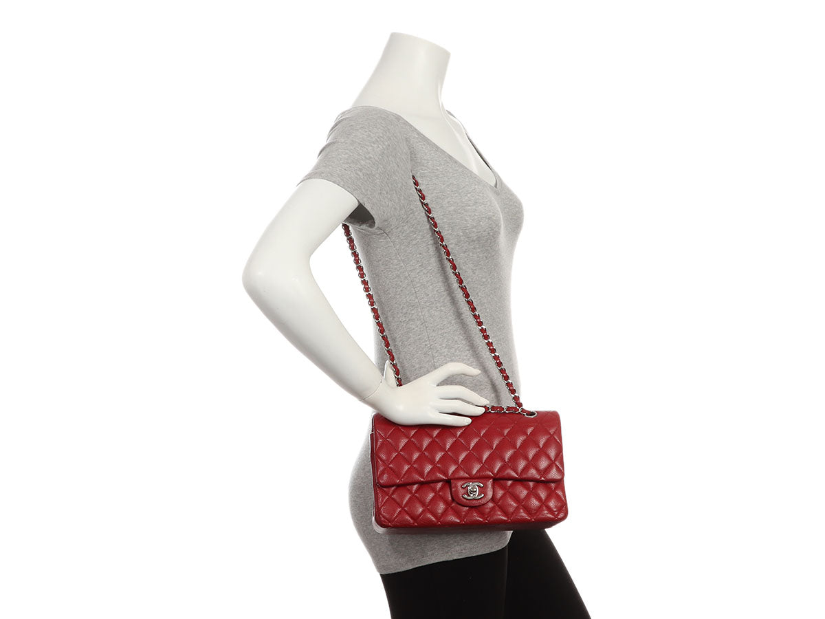 Chanel Medium/Large Red Quilted Caviar Classic Double Flap - Image 10