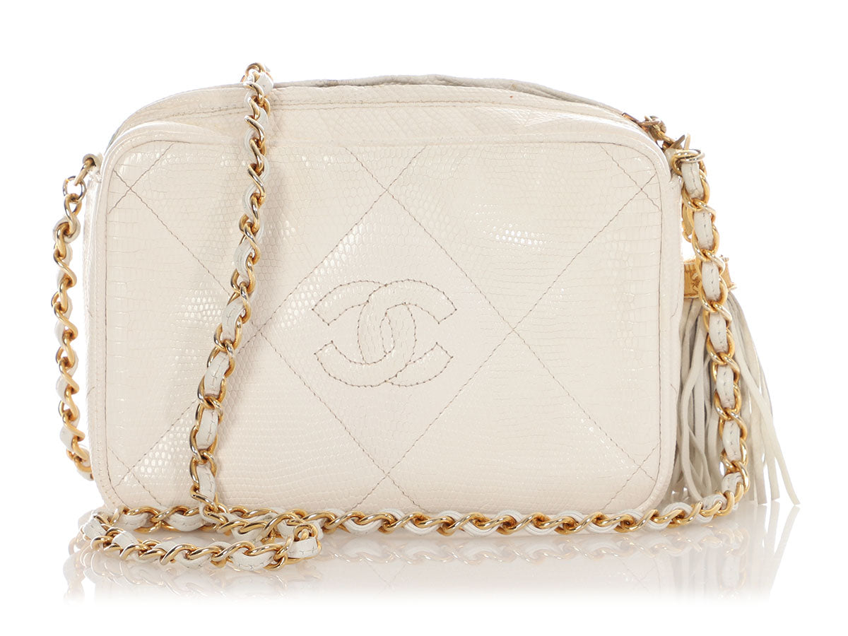 Chanel Vintage Small White Lizard Camera Bag - Image 5