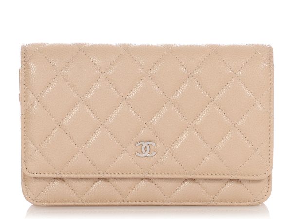 Chanel Beige Quilted Caviar Wallet On Chain WOC