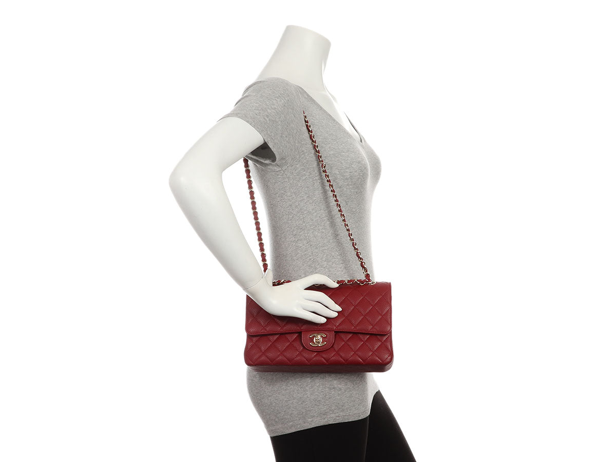 Chanel Medium/Large Red Quilted Caviar Classic Double Flap - Image 10