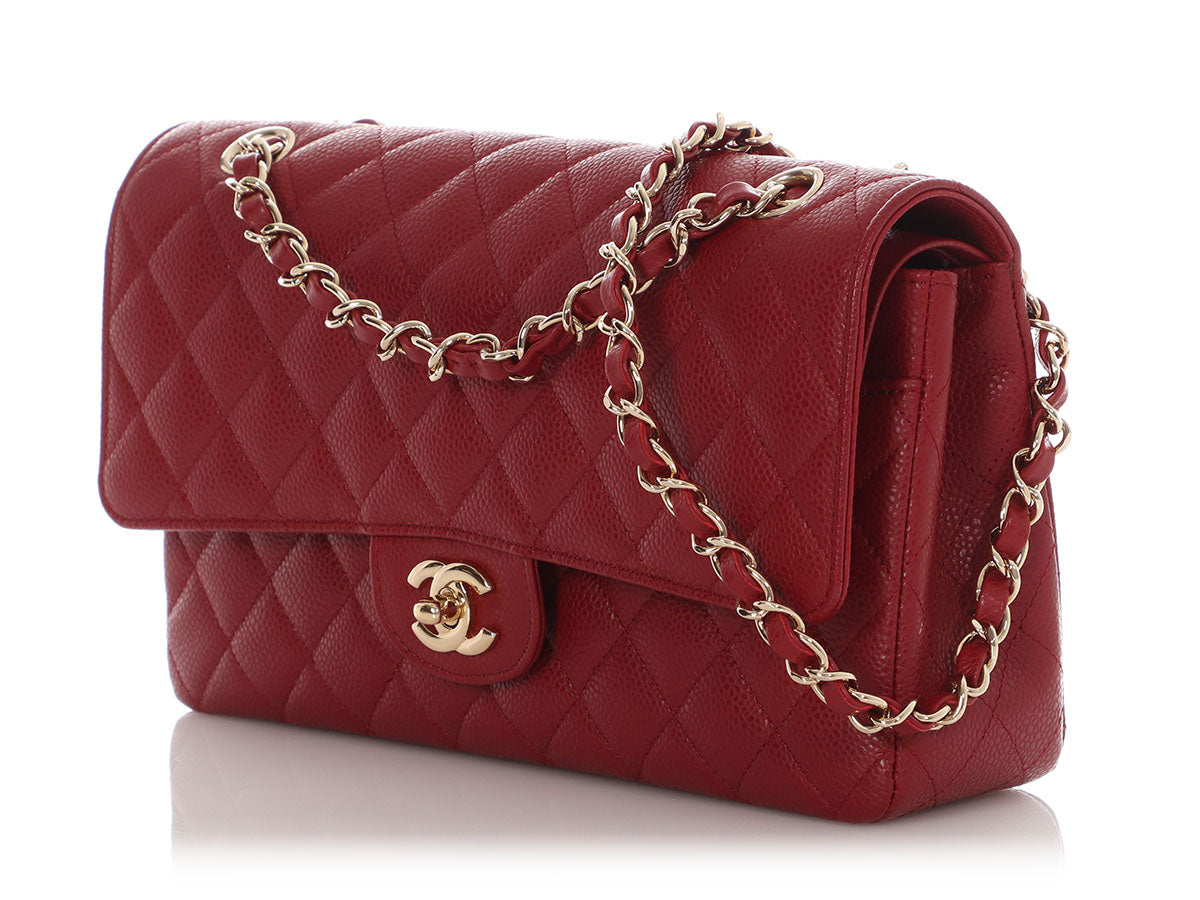 Chanel Medium/Large Red Quilted Caviar Classic Double Flap - Image 4
