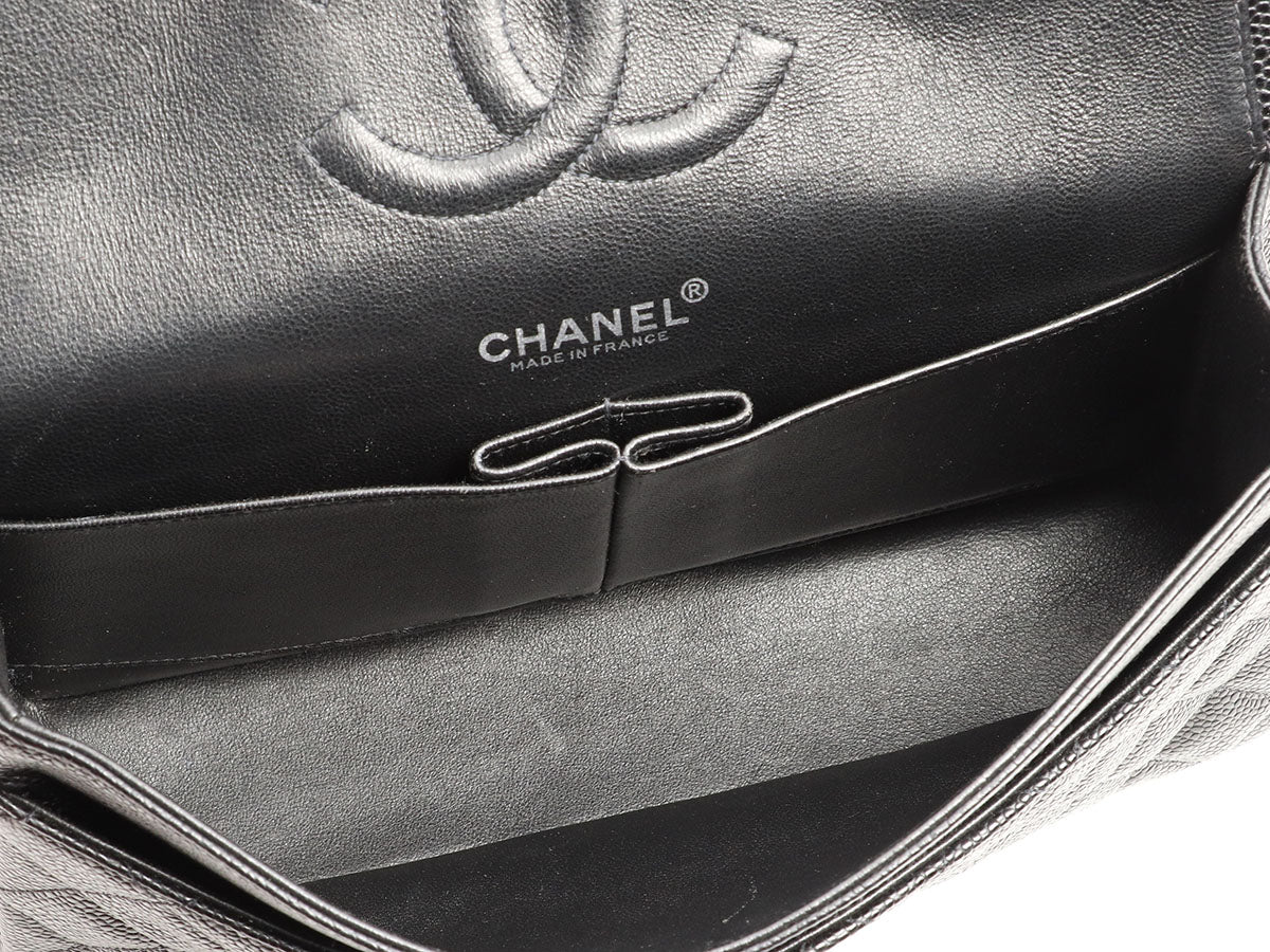 Chanel Medium/Large Black Quilted Caviar Classic Double Flap - Image 8