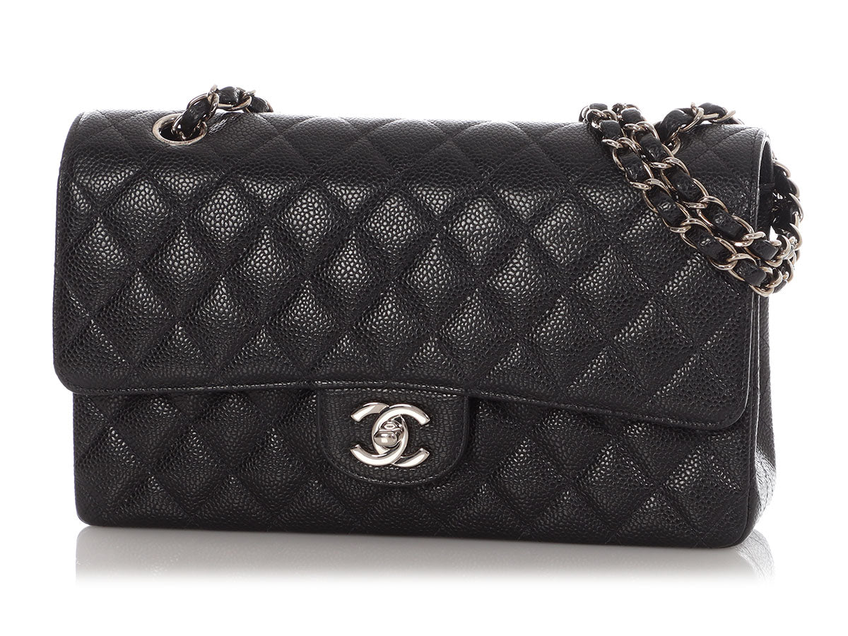 Chanel Medium/Large Black Quilted Caviar Classic Double Flap - Image 2