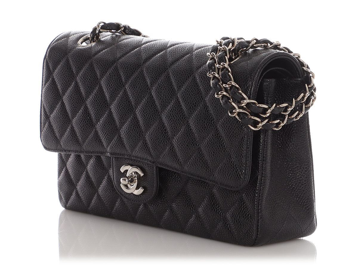 Chanel Medium/Large Black Quilted Caviar Classic Double Flap - Image 3