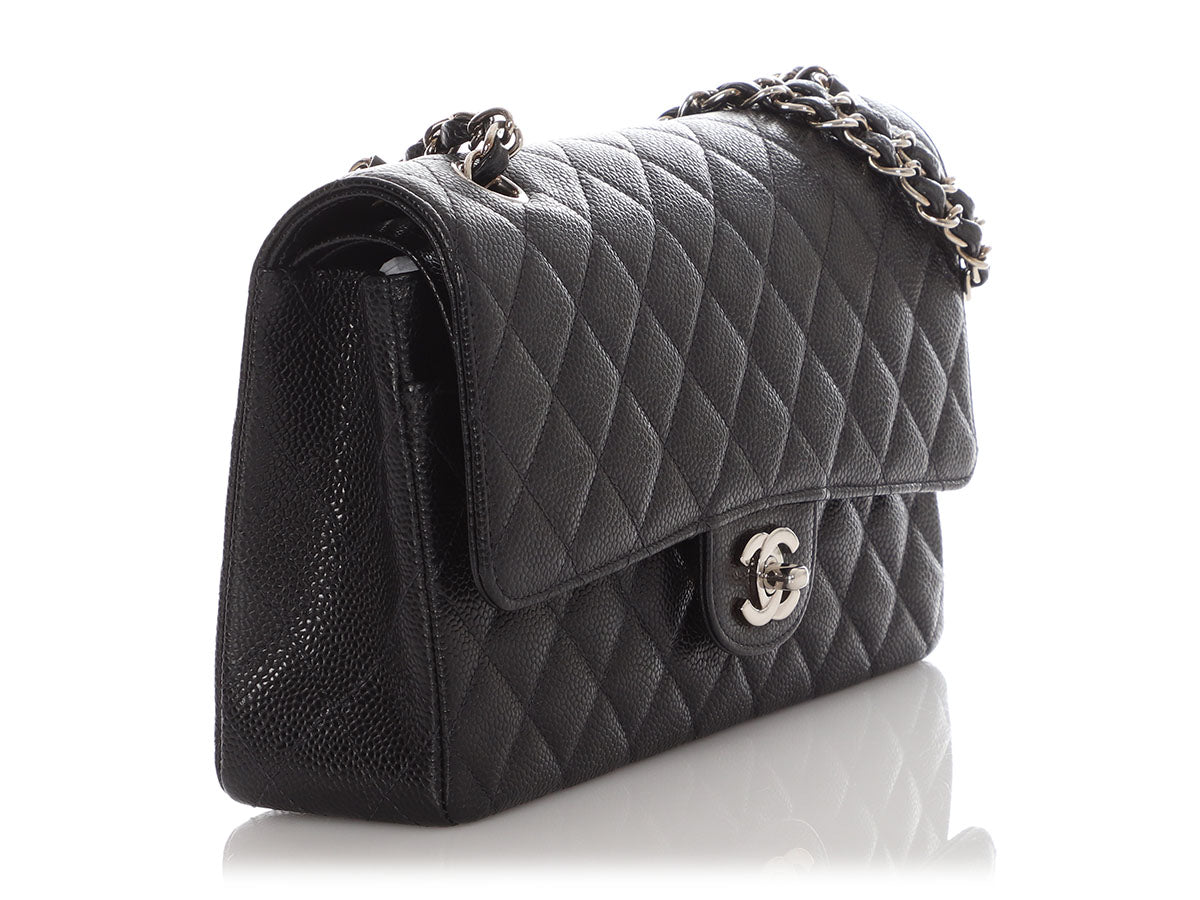 Chanel Medium/Large Black Quilted Caviar Classic Double Flap - Image 5