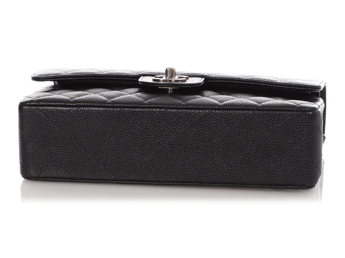 Chanel Medium/Large Black Quilted Caviar Classic Double Flap - Image 6