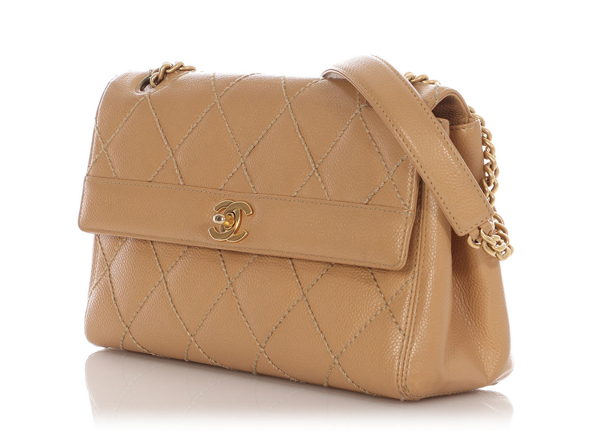 Chanel Vintage Beige Quilted Caviar Wild Stitch Flap - Image 3