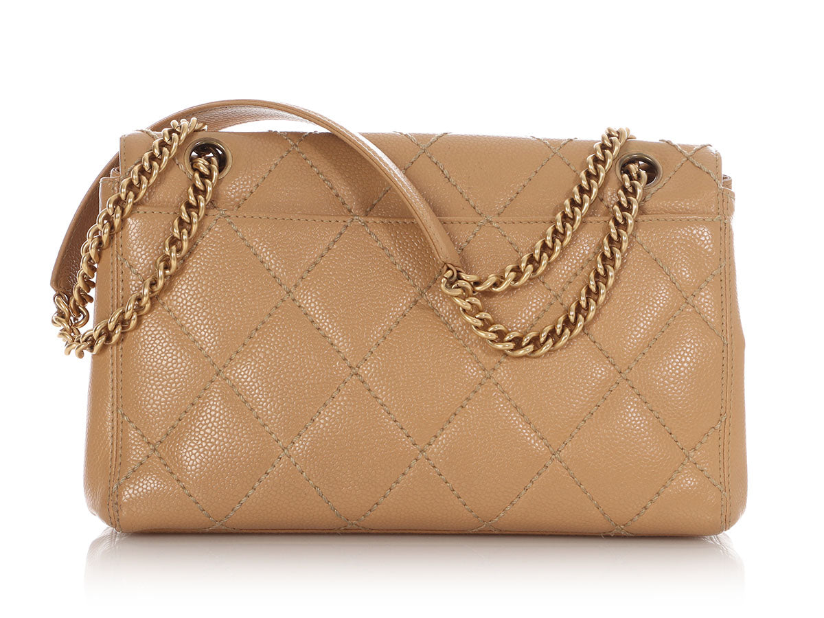 Chanel Vintage Beige Quilted Caviar Wild Stitch Flap - Image 4