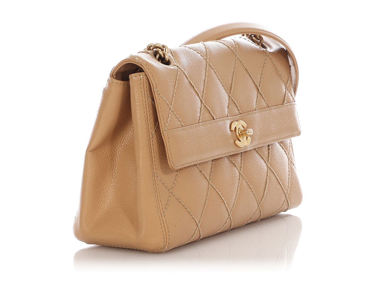 Chanel Vintage Beige Quilted Caviar Wild Stitch Flap - Image 5