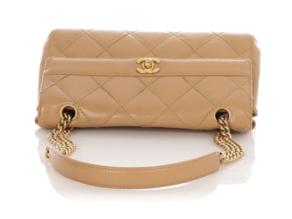 Chanel Vintage Beige Quilted Caviar Wild Stitch Flap - Image 7