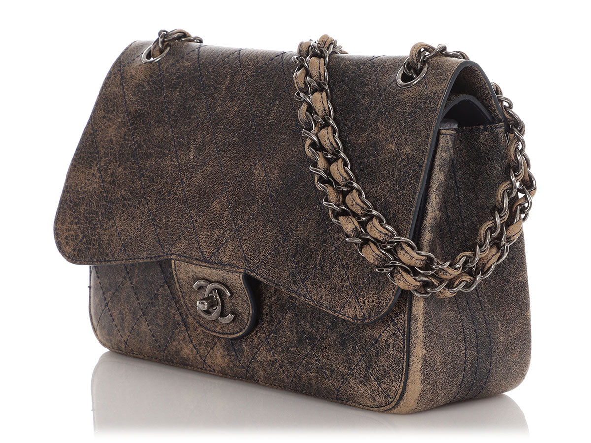 Chanel Jumbo Taupe and Navy Distressed Calfskin Paris-Cuba Classic Double Flap - Image 3