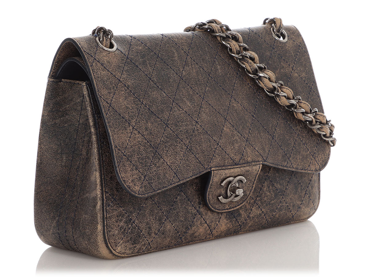 Chanel Jumbo Taupe and Navy Distressed Calfskin Paris-Cuba Classic Double Flap - Image 5