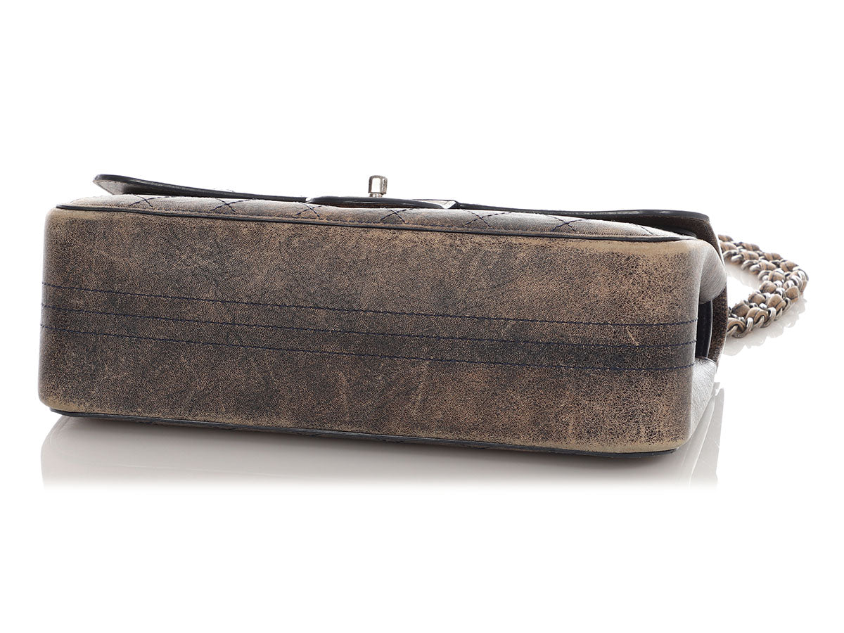 Chanel Jumbo Taupe and Navy Distressed Calfskin Paris-Cuba Classic Double Flap - Image 6