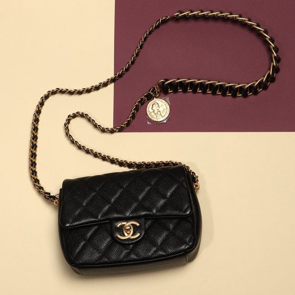 Chanel Mini Black Quilted Caviar Médallion Flap