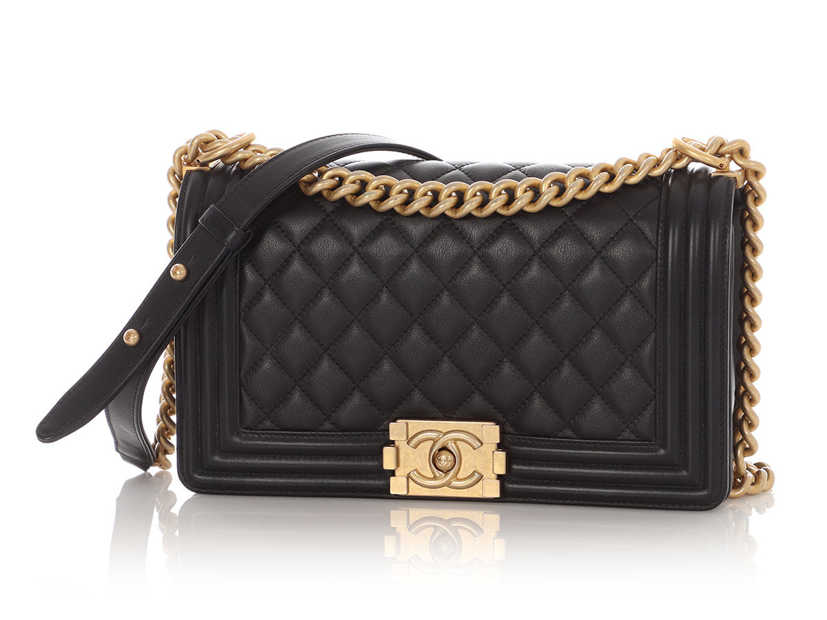 Chanel Old Medium Black Quilted Calfskin Boy Bag - Image 3