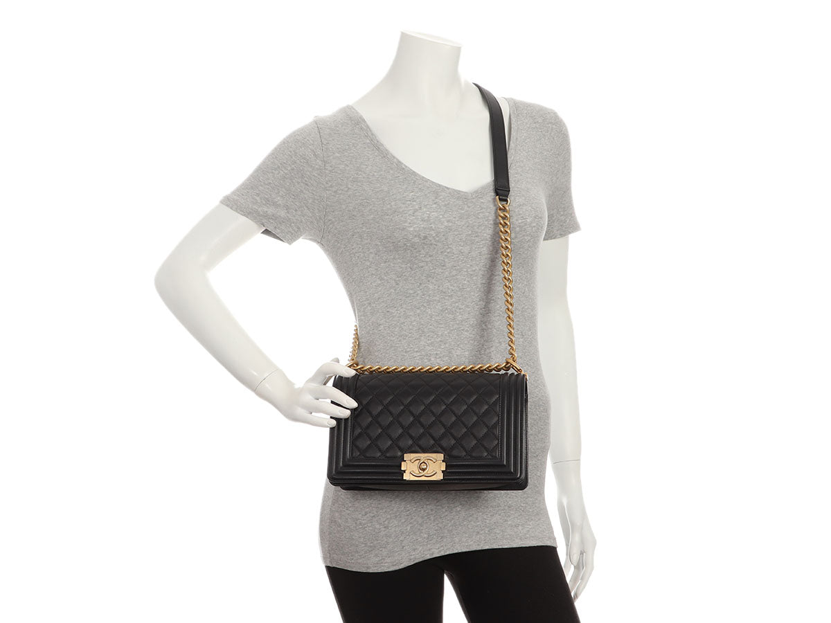 Chanel Old Medium Black Quilted Calfskin Boy Bag - Image 10