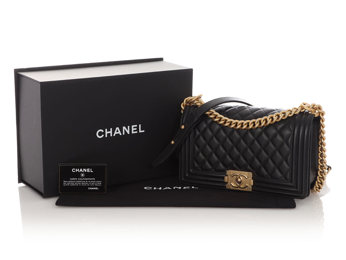 Chanel Old Medium Black Quilted Calfskin Boy Bag - Image 2