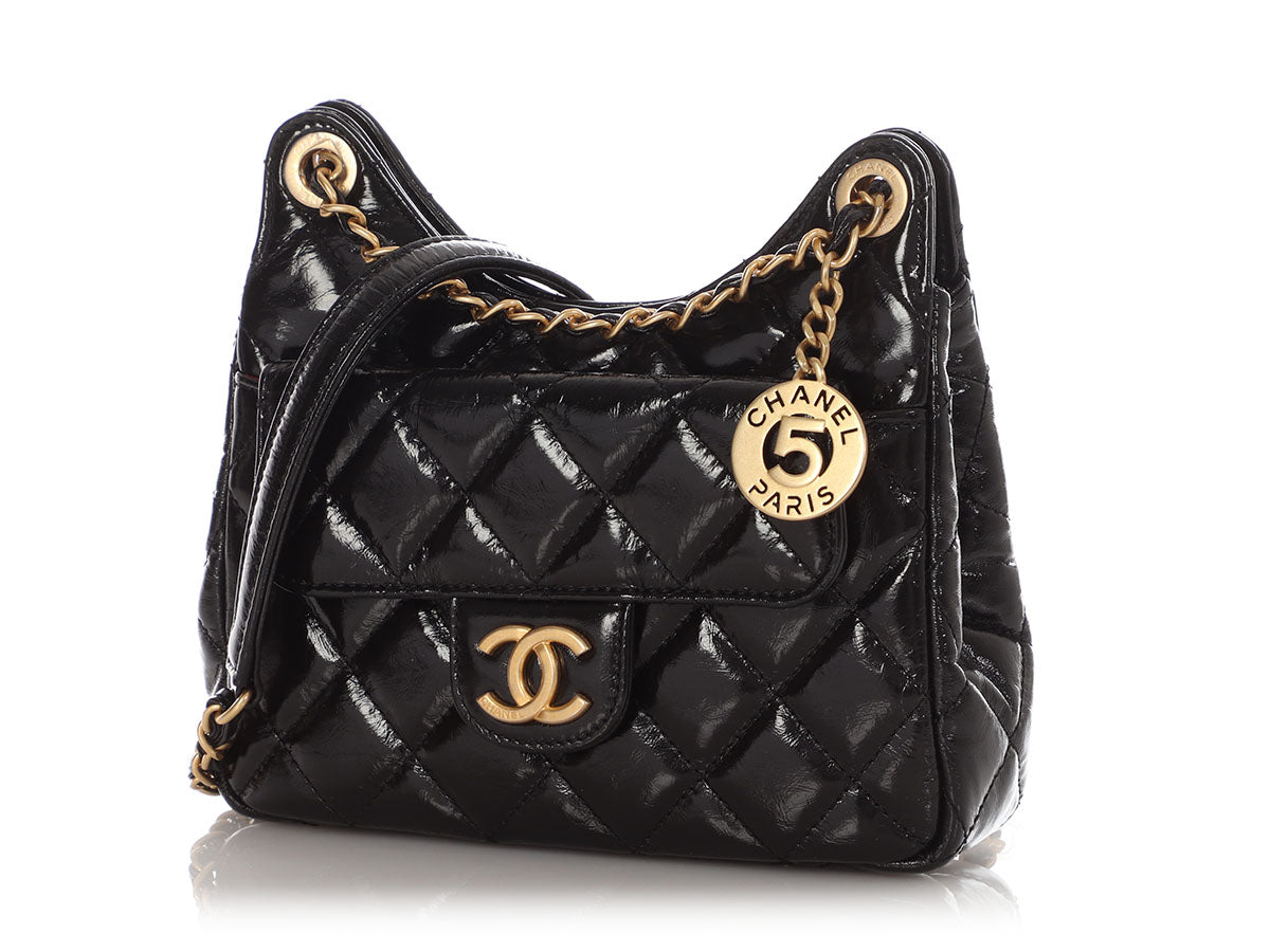 Chanel Small Black Quilted Shiny Calfskin Wavy CC Hobo - Image 4