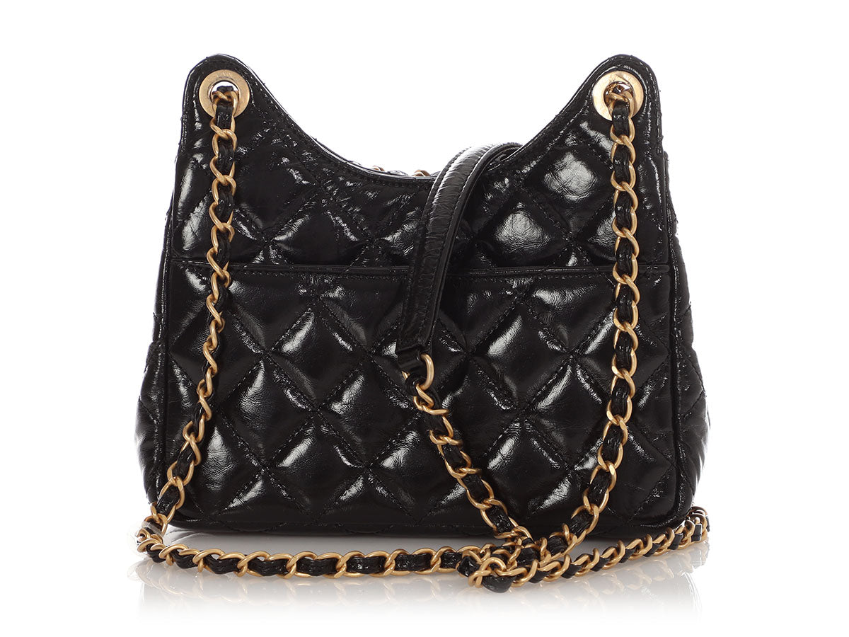 Chanel Small Black Quilted Shiny Calfskin Wavy CC Hobo - Image 6