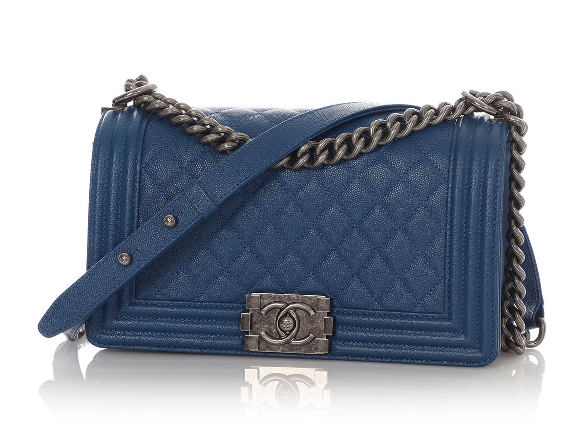 Chanel Old Medium Blue Quilted Caviar Boy Bag - Image 3
