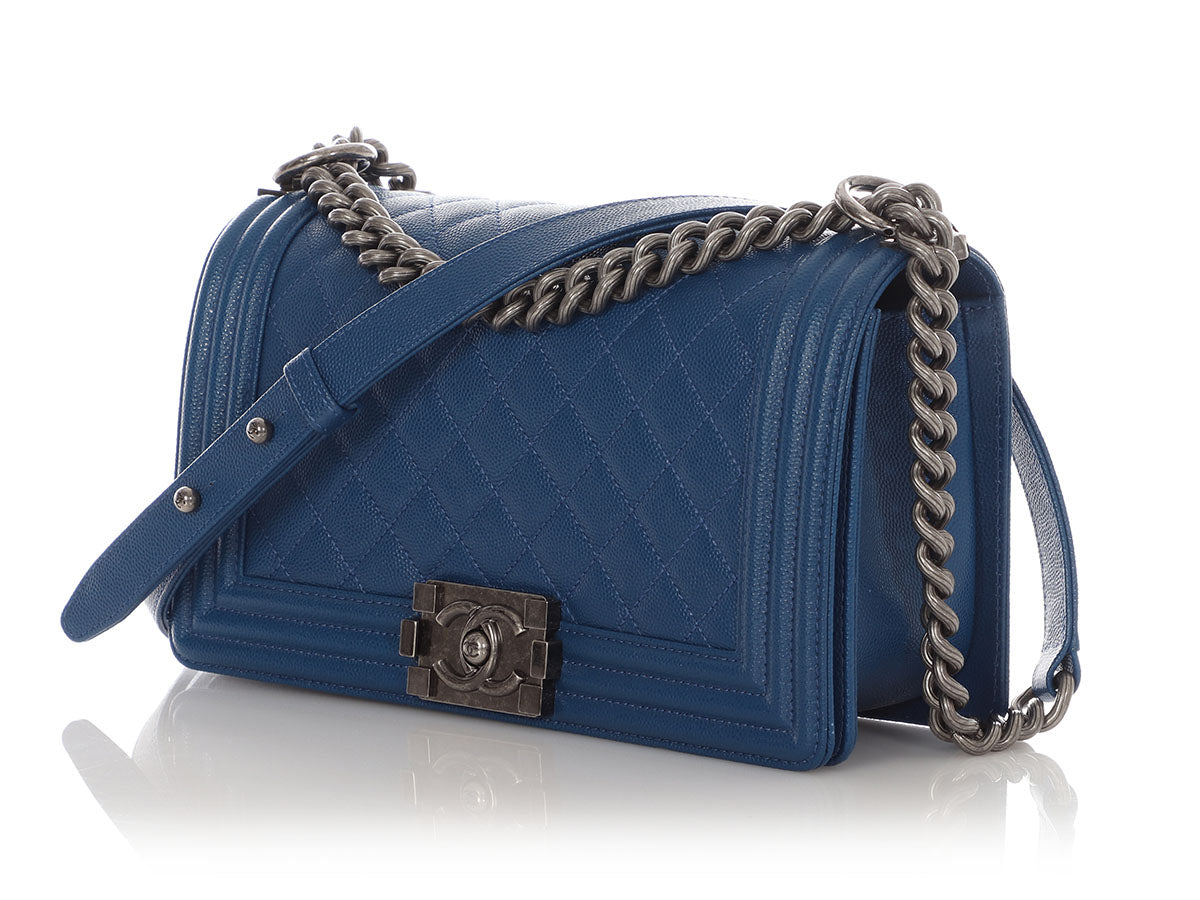 Chanel Old Medium Blue Quilted Caviar Boy Bag - Image 4