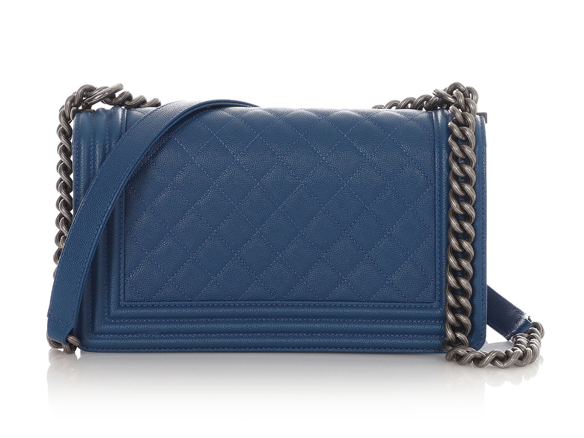 Chanel Old Medium Blue Quilted Caviar Boy Bag - Image 5