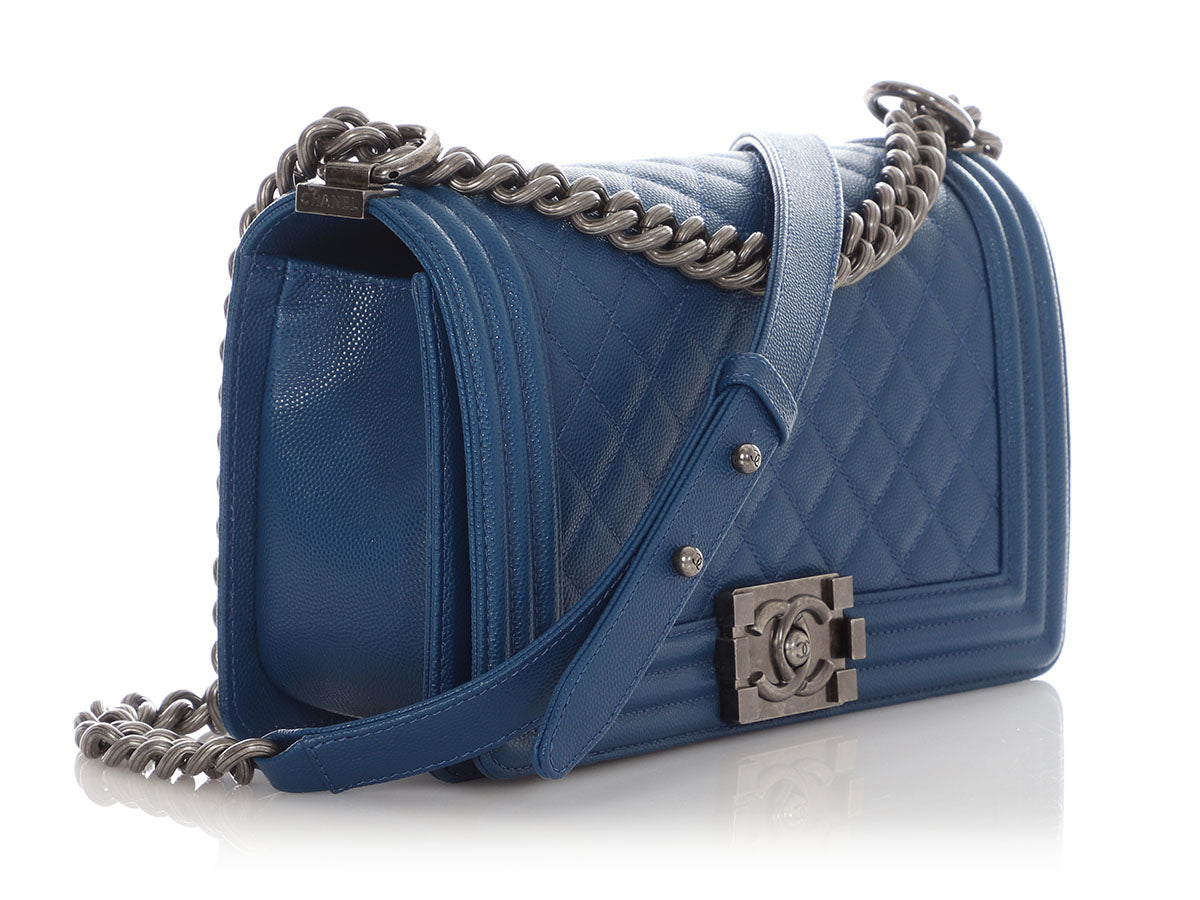 Chanel Old Medium Blue Quilted Caviar Boy Bag - Image 6
