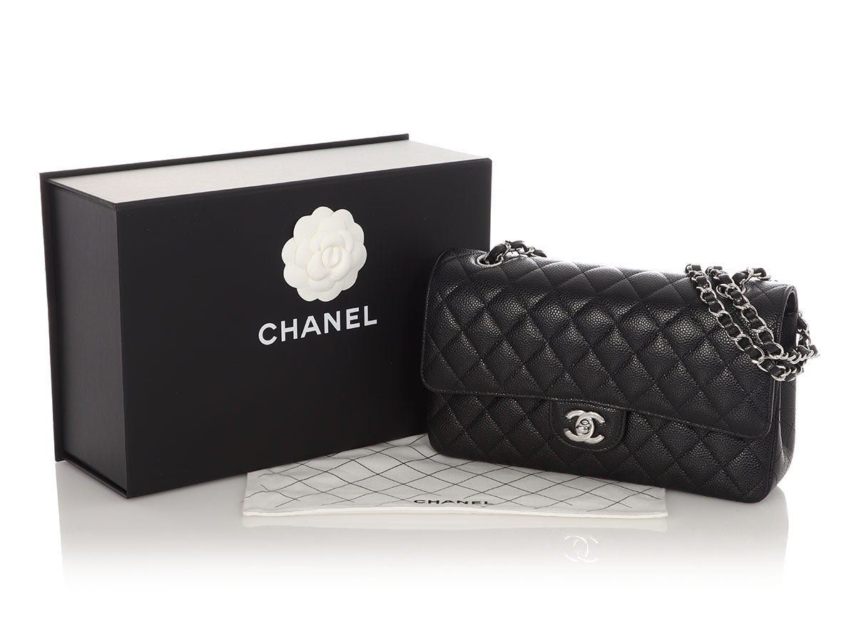 Chanel Medium/Large Black Quilted Caviar Classic Double Flap - Image 3