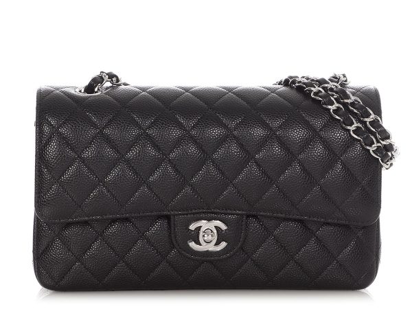 Chanel Medium/Large Black Quilted Caviar Classic Double Flap
