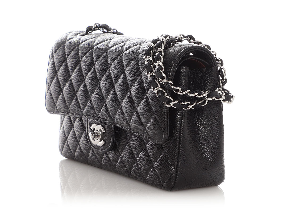 Chanel Medium/Large Black Quilted Caviar Classic Double Flap - Image 4