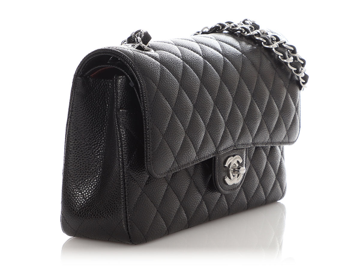 Chanel Medium/Large Black Quilted Caviar Classic Double Flap - Image 6
