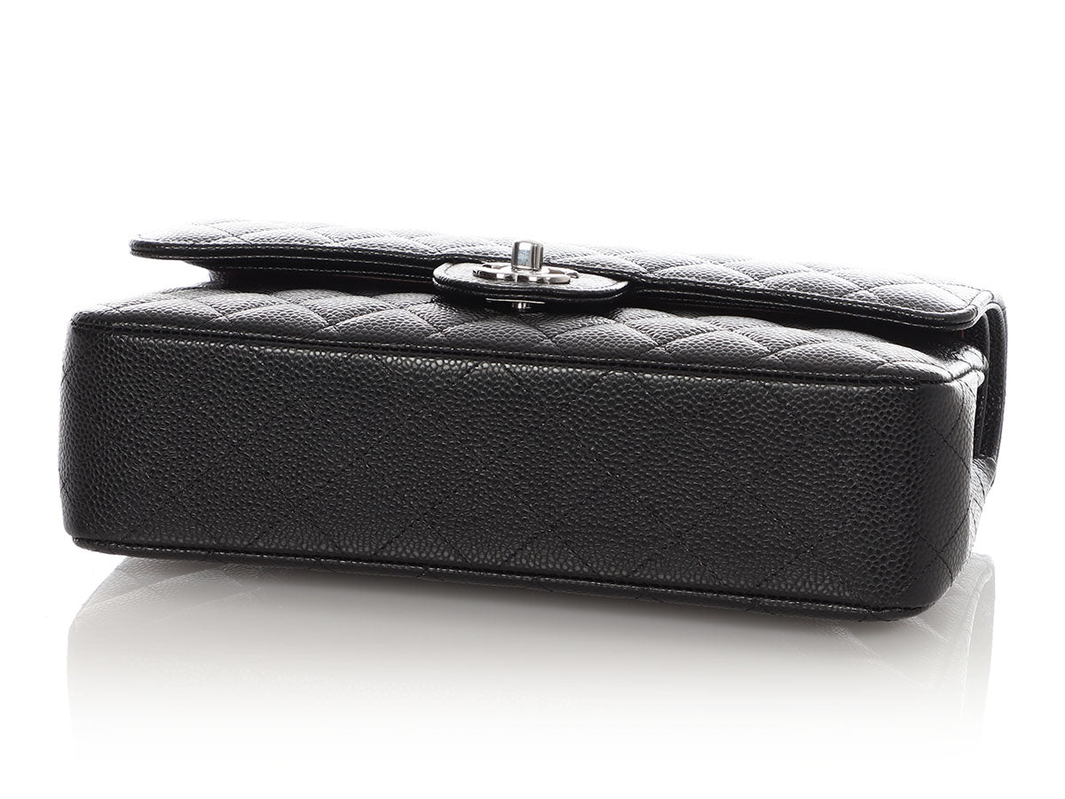 Chanel Medium/Large Black Quilted Caviar Classic Double Flap - Image 7