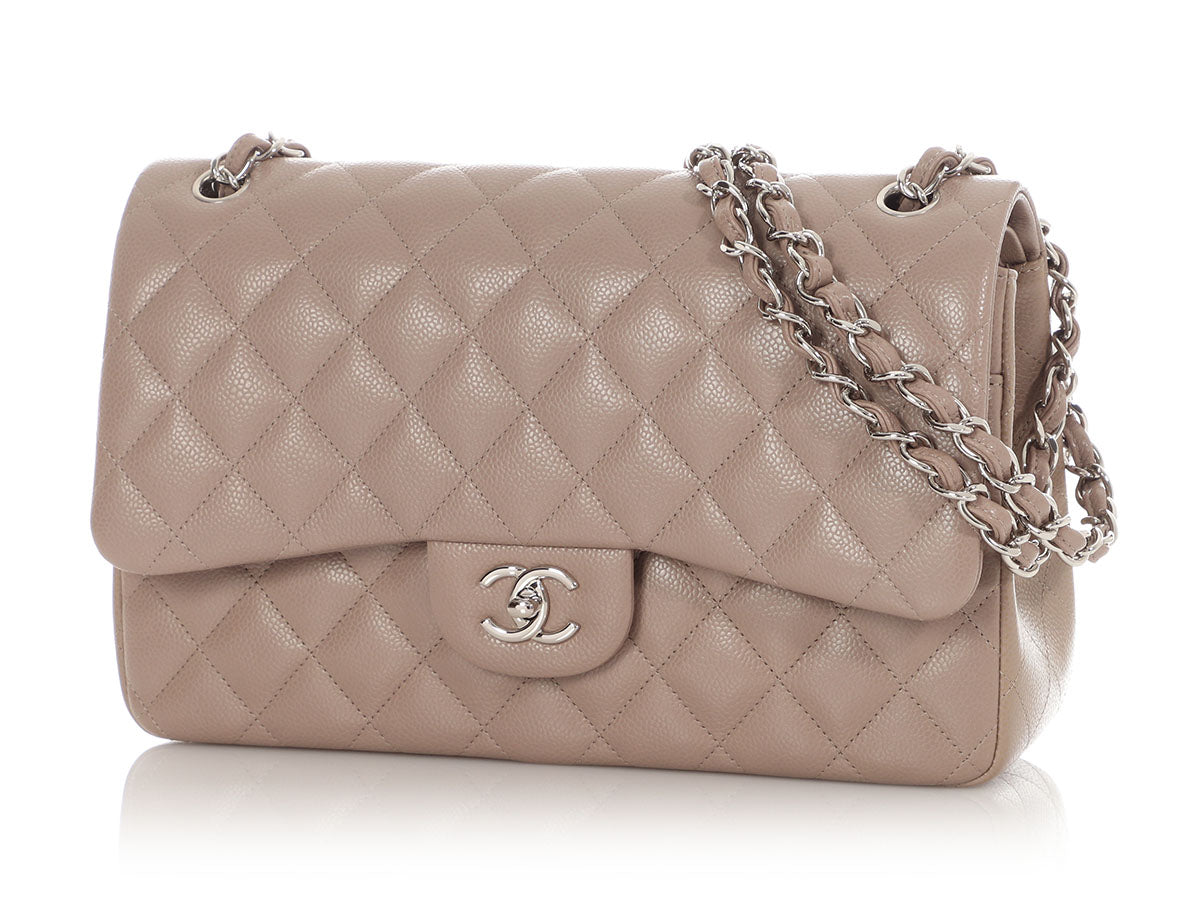 Chanel Jumbo Taupe Quilted Caviar Classic Double Flap - Image 3