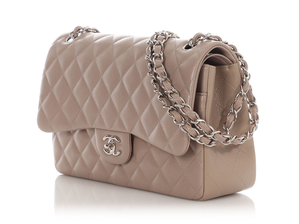 Chanel Jumbo Taupe Quilted Caviar Classic Double Flap - Image 4